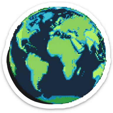 A pixelated world globe showing blue oceans and green continents sticker