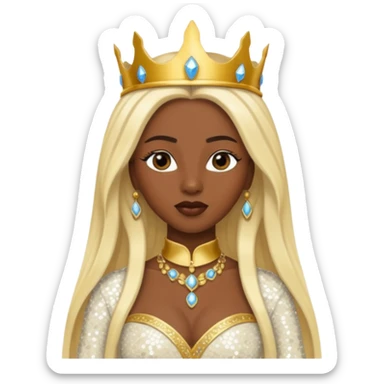 Queen of Sheba from The Bible with dark skin, long blonde hair, ivory sequin outfit sticker