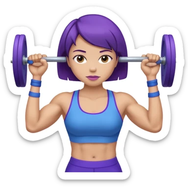 weight lift woman short blue purple har muscles bar is not growing from head sticker