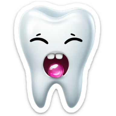 Tooth emoji with small pink jewel on it sticker