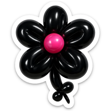 gothic flower, shiny, inflated look, playful, exaggerated features, black and pink sticker