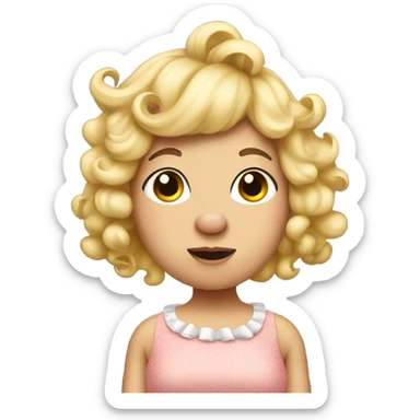 pig wearing a dress with a blonde curly wig sticker