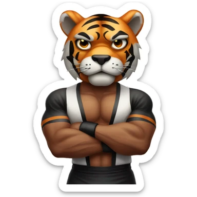 Tiger with evil face   boxer with his arms crossed sticker