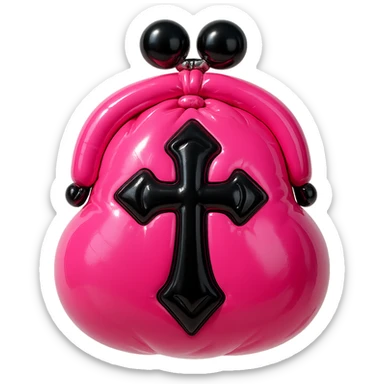 pink and black gothic coin purse, shiny, inflated look, playful, exaggerated features sticker