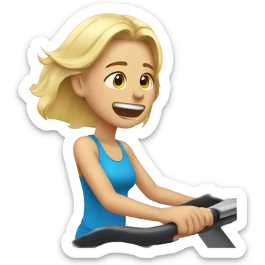 Blonde girl crying on treadmill sticker