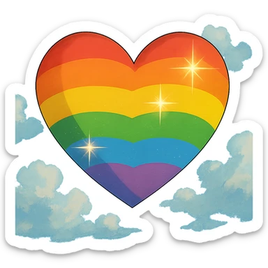 rainbow pride heart, ghibli style, no text, sparkle effect sticker