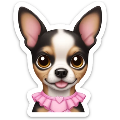 black & tan chihuahua puppy wearing a pink princess dress sticker