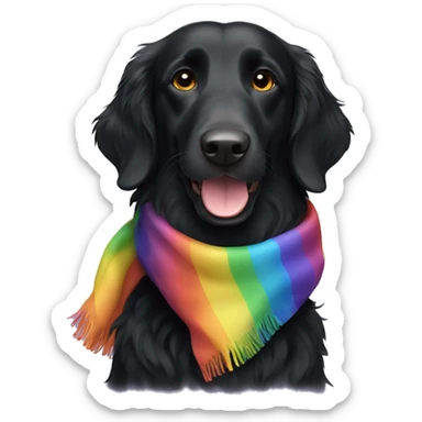 slim black flat coated retriever with rainbow scarf happy face sticker