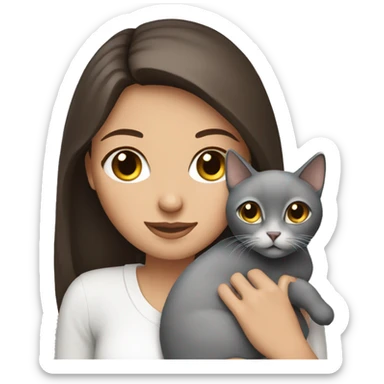 pretty brunette woman with brown eyes holding grey cat sticker