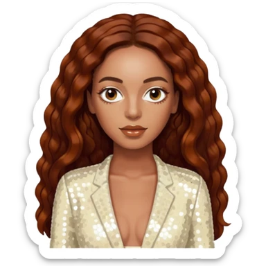 Solange with long dark auburn hair, ivory sequin outfit  sticker