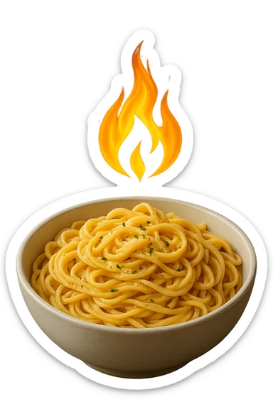 bowl di pasta con fiamma 3d sopra che indica metabolismo, iperrealistico 4k sticker