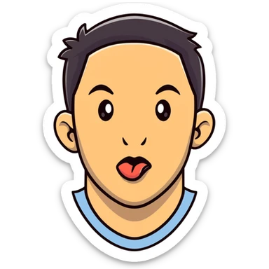 man with tongue out looking sideways sticker