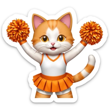 A cat in a tiny cheer outfit shaking pom-poms with bright enthusiasm. sticker