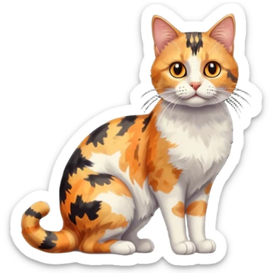 full body anxious looking colourful light calico tabby cat with large patchy patterns sticker