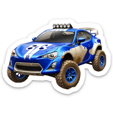 Dirty raced 2013 scion fr-s ultramarine off road 4wd monster Baja dessert stadium racer number 86 with long travel suspension and chrome spoke wheels  sticker