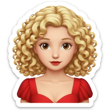Woman with curly blonde hair and red dress sticker