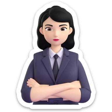 white woman with black hair in a suit, arms crossed sticker
