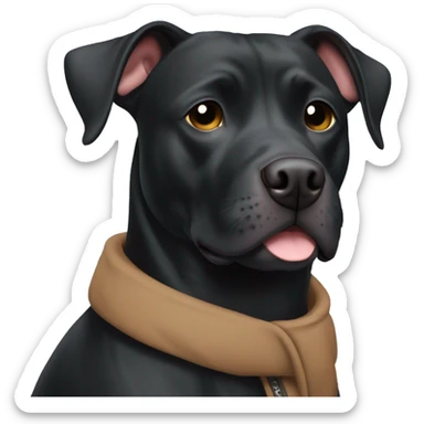all black pitbull lab mix in winter with coat sticker