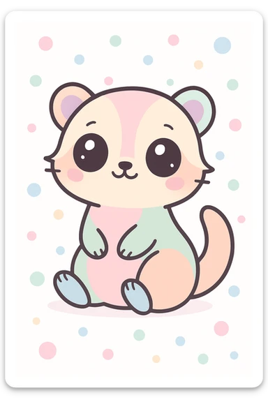 kawaii cartoon baby ferret, big eyes, cute pose, pastel colors, simple background sticker