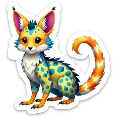 Feral Rare Fantasy vibrant colorful tropical Vernid-Trico-species by LiLaiRa, random markings, tufted tail, tufted ears, full body sticker