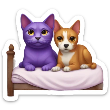 Violet colored cat and violet colored dog in a traditional bed sticker