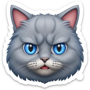 angry grey cat blue small eyes. iphone real emoji style sticker