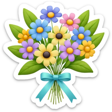 A bouquet of wildflowers tied with a ribbon, soft pastel emoji look sticker