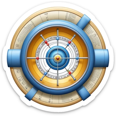 An icon featuring a physics textbook, a large Hadron Collider with particles flying off, symbolizing the study of physics. The design includes atomic models, energy waves, and scientific formulas, representing fundamental physical principles and research. Transparent background. sticker