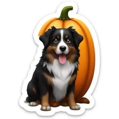 Small black australian shepherd dog in a pumpkin sticker