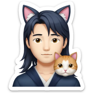  Korean Japanese Handsome Attractive Romantic Shoujo-Anime-style gentleMan with cat ears  and longer hair sticker