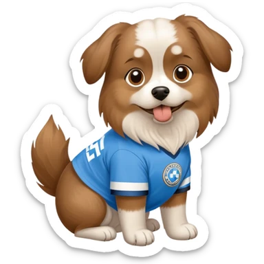 A dog wearing a FC Bavaria Munich T-Shirt sticker