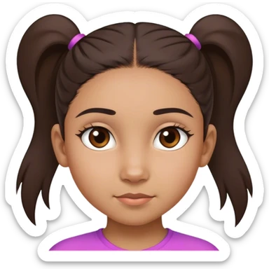 A thin, short 10-year-old mixed-race girl with closely set and wide dark eyebrows, brown straight hair in a ponytail, and brown eyes. sticker