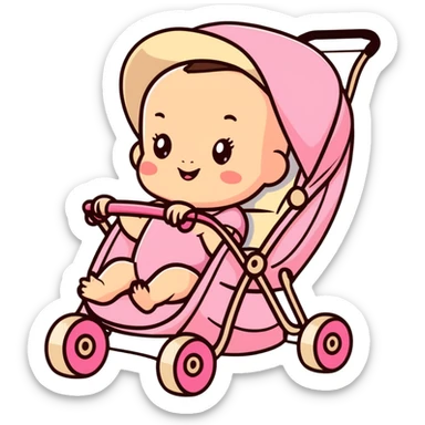 happy baby sitting in a pink gradient and beige stroller sticker