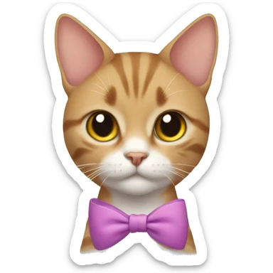 Cat with bow on head with owner sticker