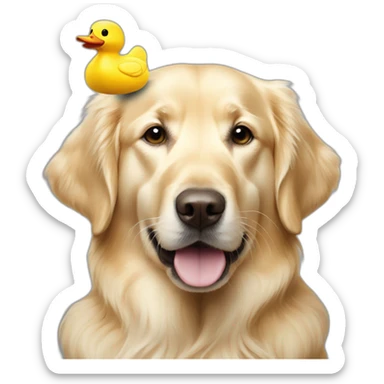 English-cream-golden-retriever with toy duck sticker