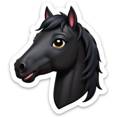 Cinematic Comical Black Horse Portrait Emoji, Head tilted dramatically with an exaggeratedly amused expression, featuring a striking jet-black fur with a glossy finish and wide, expressive dark eyes filled with playful disbelief, Simplified yet hilariously expressive features, highly detailed, glowing with a slightly sassy glow, high shine, dramatic yet playful, stylized with an air of cheeky mischief, bright and endearing, soft glowing outline, capturing the essence of a spirited and over-the-top horse, so meme-worthy it feels like it could side-eye its way into internet fame instantly! sticker