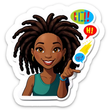 Black woman with locs saying hi sticker