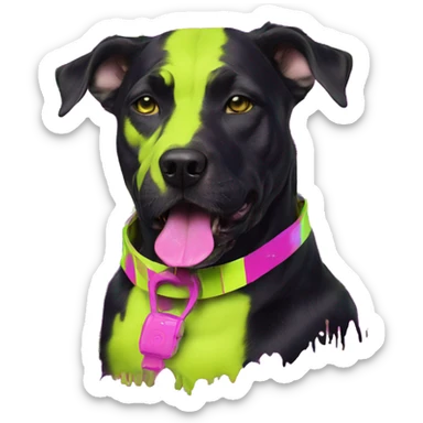 .Zombie_ Vaporwave black holographic oilslick zombie dog yellow caution tape graffiti neon yellow stripes sticker