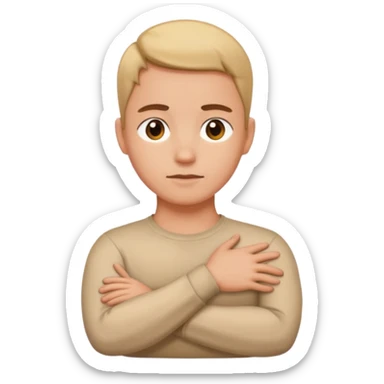 Person crossing arms on neck sticker
