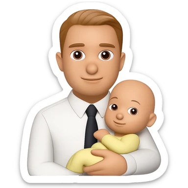 Edit the image to show the man holding a baby in his arms. Keep the same style and transparent background. sticker