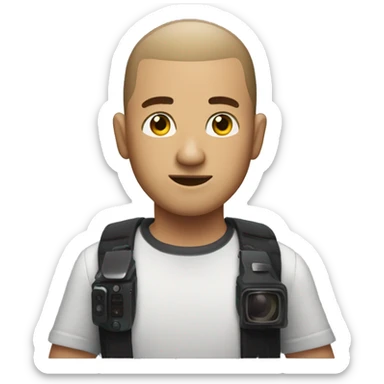 Create a dude with short haur like a buzz cut who is filming with a film camera  sticker
