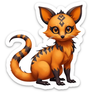 Rare warm-colored exotic cute epic aesthetic gothic colorful Salandit-Eevee-Civet-species-Fakemon-hybrid-creature, with intricate tattoo markings, full body sticker