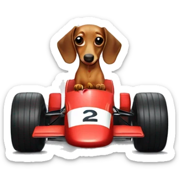 mini dachshund in an formula one car  sticker