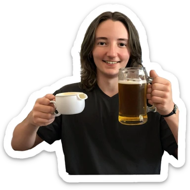 smiling boy with beer cup sticker