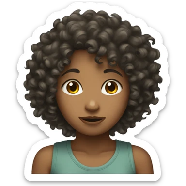 Curly haired girl hiding sticker