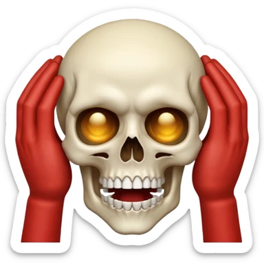 Skull face open mouth speechless with hands on head sticker