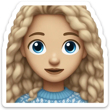 light skin brown hair blue eyes long hair girl wearing aesthetic sweater sticker