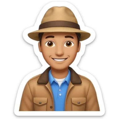 apple style emoji of a man with a mountain directly beneath his feet sticker