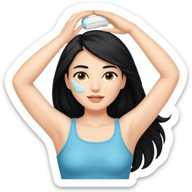 woman black long hair shaving armpit with cream on armpit sticker