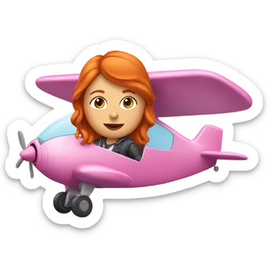 ginger woman flying pink airplane  sticker